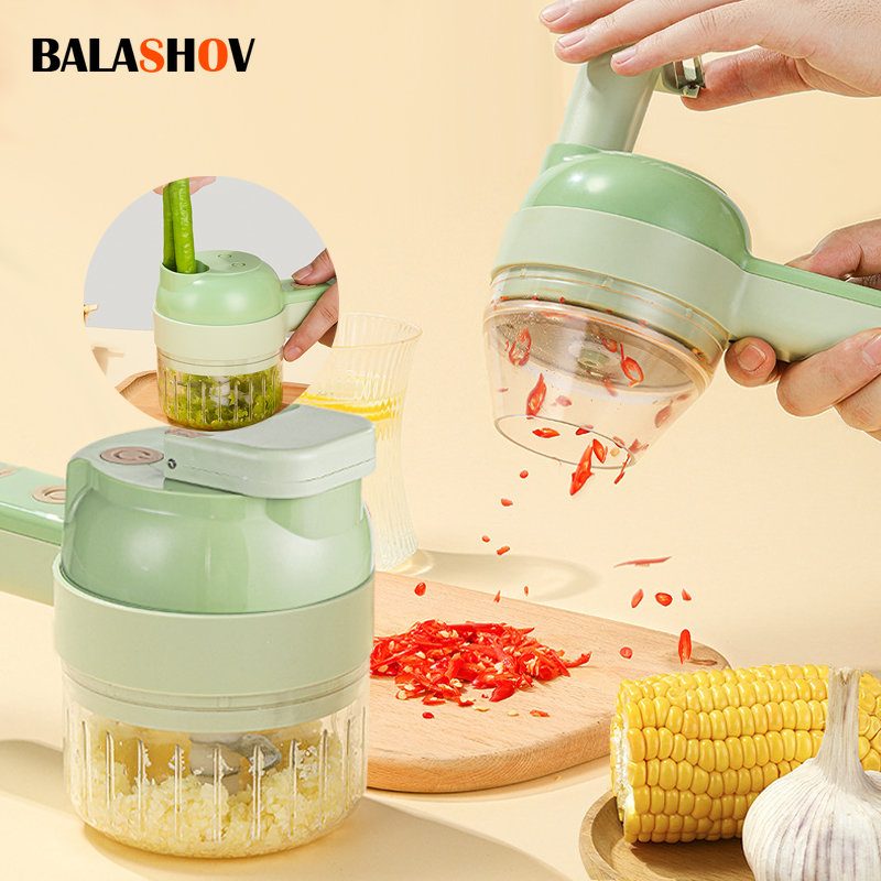 Health Wellness Lifestyle - 4In1 Electric Vegetable Cutter Set Handheld