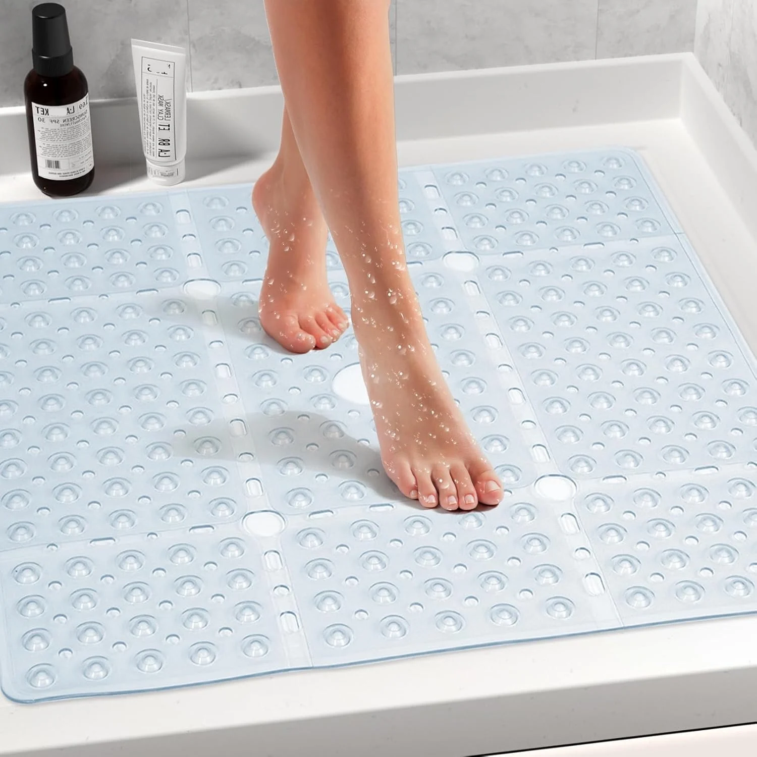 Square Shower Mat, 69x69cm Ext - Bamboo Bath Mat ulasan dan harga